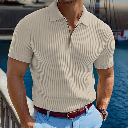 Men's Short Sleeve Quarter-Zip Ribbed Knit Shirts