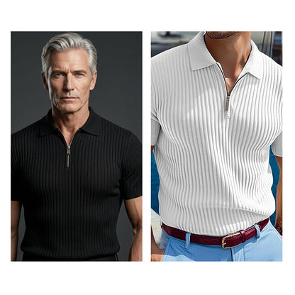 Men's Short Sleeve Quarter-Zip Ribbed Knit Shirts