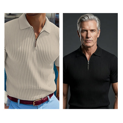 Men's Short Sleeve Quarter-Zip Ribbed Knit Shirts