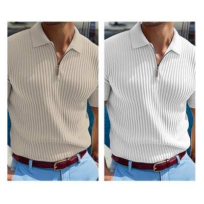 Men's Short Sleeve Quarter-Zip Ribbed Knit Shirts