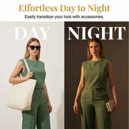 Chic Sleeveless Crop Top and High-Waist Trousers Set