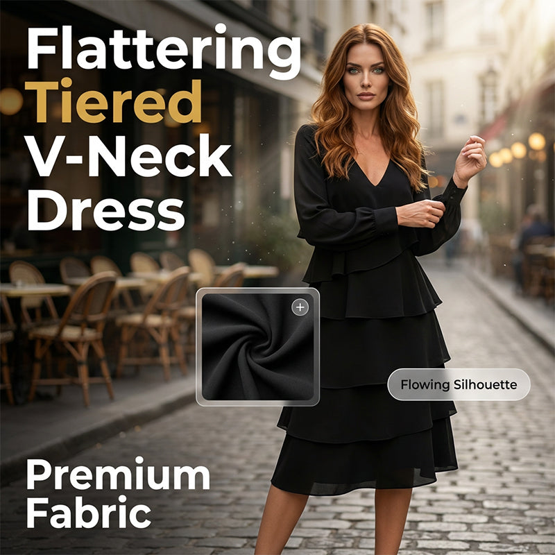 Elegant V-Neck Tiered Long Sleeve Dress❤️BUY 2 GET FREE SHIPPING