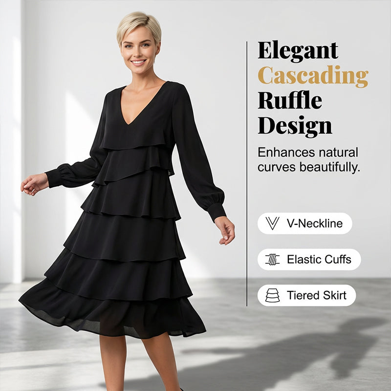 Elegant V-Neck Tiered Long Sleeve Dress❤️BUY 2 GET FREE SHIPPING