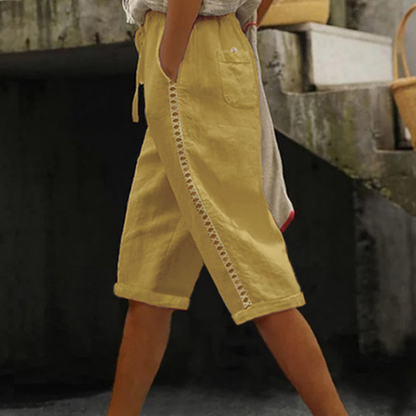 Women's capri-length summer pants with lace details