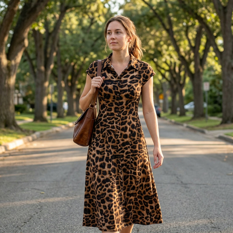 👗 50% OFF NOW! 🐆 Women's Elegant Leopard Print Lapel Dress – Chic, Flattering & Bold Statement Style 🥂