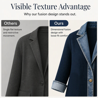 ⌛Limited-Time Offer-Women’s Elegant Denim Spliced Ribbed Knit Coat