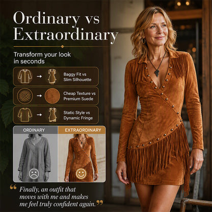 ✨ Flattering Elegance | Women's Fringe-Detail Slim-Fit Long-Sleeve Dress