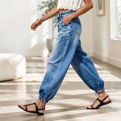 👖 Shape It Your Way | Women's High-Waisted Adjustable-Hem Barrel Jeans