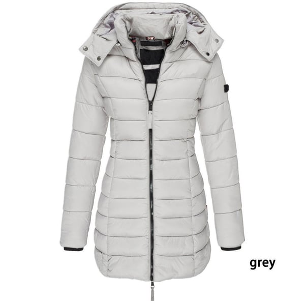 Winter women's mid-length padded jacket warm solid color hooded jacket ...