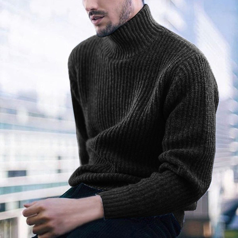Men's fashion solid color high collar long sleeve knit top jumper