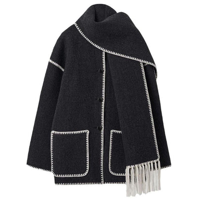 Women’s Tassel Scarf Tweed Coat